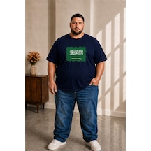 Sngl Tekstil Erkek Büyük Beden Kısa Kollu Suudi Arabistan Bayrak Baskılı Tişört 3xl 4xl 5xl 6xl 7xl 8xl 9xl Lacivert