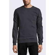 Baskısız Düz Füme Antrasit Erkek Örme Sweatshirt