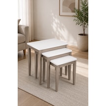 Ganni Home Briza 3 Lü Zigon Sehpa Seti Krem Platin Gürgen İskeletli, İç İçe Geçebilen Modern Ve Kullanışlı Tasarım