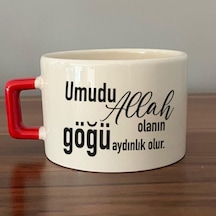 Umudu Allah Olanın Göğü Aydınlık Olur Baskılı Kırmızı Kulplu C Fincan