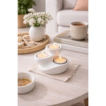 Modern Evler İçin 3'lü Mumluk Ve Mum Beyaz Renk Beyaz