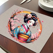 Çin Çiçekli Kadın Tasarımlı Amerikan Servis, Tabak Altlığı & Şık Masa Dekoru, Ev Hediyesi, 2 Adet Krem