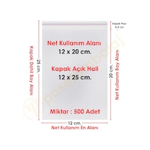 12x20+5 Cm. 12x25 500 Adet Şeffaf Bantlı Yapışkanlı Opp Poşet