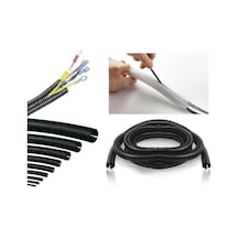 7mm Kablo Tesisat Gizleme Düzenleme Spiral Yarıklı Hortum Siyah Renk 10 Metre