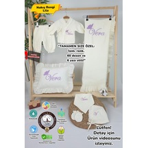 Gros Shop - Müslin Yeni Doğan 4katlı Organik %100pamuk Kişiye Özgü Nakışlı Hastane Çıkış Seti Tekli Kelebek-1 Ekru