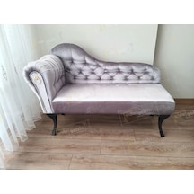 Dekoratif Bihter Koltuk Josefin Puf 120 Cm Siyah Ayak Gri