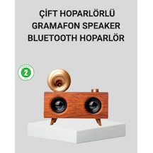 Retro Gramafon Bluetooth Hoparlör Çift Stereo Sesli Fm Radyo Destekli - Lisinya