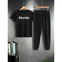 Uyguntarz Unisex Chance Baskılı Eşofman Takımı Siyah
