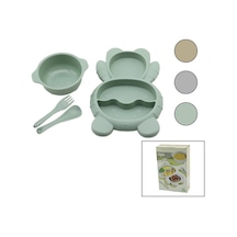 Qlux Bsf-00982 Blw Bebek Beslenme Seti No-3 - 4 Parça Ayıcık Model, 3 Bölmeli Tabak, Kase, Kaşık, Çatal 500 Ml + 400 Ml- 12'li Paket Çok Renkli