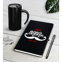 Kişiye Özel Canım Babam Siyah Defter Kalem Termos Mug Seti-8 Siyah