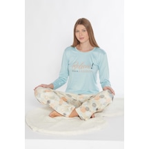 Uzun Kol Pijama Takım Viskon Mevsimlik Alperi 790-310 Mavi