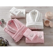 Rosel Bukle Jakarlı Aile Bornoz Takımı Somon Krem (328737974) Krem