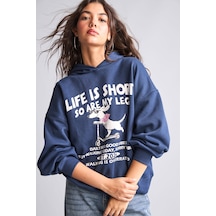 Defacto Overshırt Fıt Kapüşonlu Baskılı Kalın Kumaş Sweatshirt I0197ax26aunv241 Lacivert-nv241