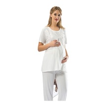 Sistina Hamile Lohusa Pijama Takımı - 1606-1 Açık Bej - Beyaz
