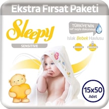 Sleepy Islak Havlu Mendil 50 Yaprak 15 Li Set Sensitive Kapaklı (5Pk*3)