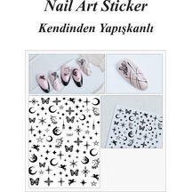 Nail Art Sticker Kendinden Yapışkanlı, Tırnak Süsleme, Tırnak Dövmesi Stikır 1007 Siyah-1007