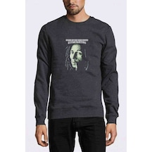 Bob Marley Stand Up For Baskılı Füme Antrasit Erkek Sweatshirt