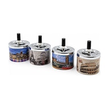 12 Adet Ashtray Yuvarlak - Basmalı Metal Küllük 5570 Çok Renkli