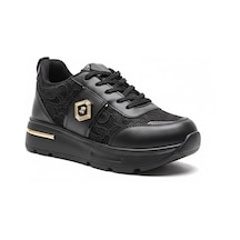 Alves Kadın Dantelli Desenli Kalın Dolgu Topuklu Sneaker Ayakkabı Alves-0873 Siyah - Siyah