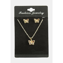 Kelebek Zirkon Taşlı Set Kolye-renkli N145 Çok renkli