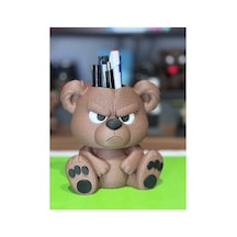 Huysuz Ayı Kalemlik, Sinirli Ayıcık Kalem Tutucu, 13 Cm Masaüstü Kalemlik Kahverengi