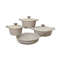 Triana - 3537 - 9 Parça Biogranit, Döküm, Tencere , Tava, Çeyiz Seti - Krem Renk Krem