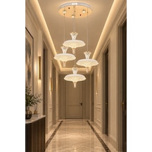 Modern Premium Gold Sarkıt Avize 4'lü Led Salon Yemek Odası Avizesi 69w 3 Renk Beyaz
