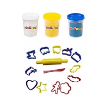 3 Adet Oyun Hamuru + Oyun Hamuru İçin Merdane Ve Kalıp Seti Play Dough
