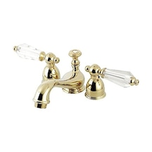 Ks3952wll Wilshire Mini Geniş Lavabo Bataryası, Kristal Kollu Tutacak, 10,96 Cm Ağız Erişiminde, Cilalı Pirinç Açık Ceviz