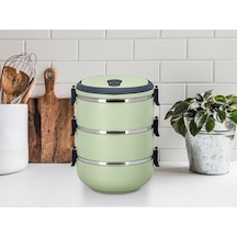 Penguen Kulplu Çelik Sefer Tası - Yemek Termosu Saklama Kabı 3 Katlı Yeşil Yeşil