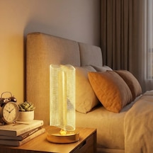 By Nevser Dalgalı Silindirik Kristal Çizgili Model Led Masa Lambası Gold Tabanlı, Dokunmatik, 3 Renk Işık Modlu, Şarjlı Modern Dekoratif Gece Lamba Açık Bej