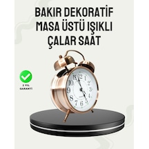 Nostaljik Büyük Boy Metal Masa Saati Bronz Kaplama Ve Yüksek Sesli Alarm Siyah