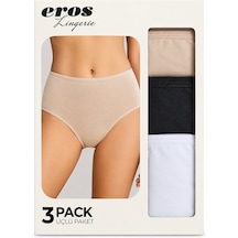 Eros 700 Pamuk Elestan 3 Lü Paket Ten Siyah Beyaz Kadın Bato Slip Külot Çok Renkli