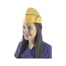 Sarı Üzerine Siyah Biye Aşçı Kayık Kep - Unisex