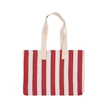 Faralya Çizgili Plaj Çantası 54 X 40 Cm - 6 Adet Tarı Beyaz