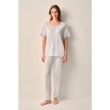 Suwen Maria Pamuklu Gömlek Yaka Pijama Takımı Sh26610660b348 Mavi