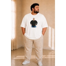 Sngl Tekstil Erkek Büyük Beden Kısa Kollu Adam Baskılı Tişört 3xl 4xl 5xl 6xl 7xl 8xl 9xl Beyaz