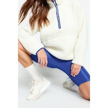 Ersefa Tarz Regular Dik Yaka Düşük Kol Regular Peluş Örme Spor Sweatshir beyaz