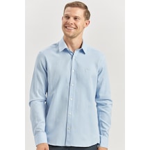 İmza Mavi Uzun Kol Kendinden Desenli Armürlü 032 Sert Yaka Casual Slim Fit Gömlek 1004240249 Mavi