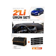 Ford Focus 3 2011-2016 Uyumlu Torpido Örtüsü + Deri Bagaj Çantası + Sticker - Siyah Kahverengi