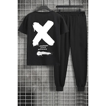 Uyguntarz Unisex Sometimes X Baskılı 2'li Eşofman Takımı Siyah