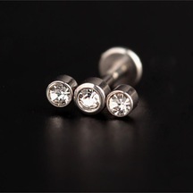 316 L Cerrahi Çelik Üç Taş Modeli Helix Tragus Dudak Kıkırdak Piercingi Gümüş