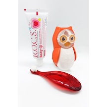 Rocs Baby 0 - 3 Yaş Soft Diş Fırçası + Flipper Baykuş Hijyenik Saklama Kabı Turuncu + Elma Püresi Macun 35 ML