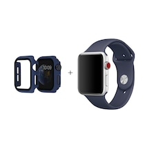 Apple Watch 1.2.3.4.5.6.se Nesil 44 Mm M/l Uyumlu Beden Mavi Silikon Kordon Ve Kasa Koruyucu