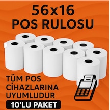 56x16 Termal Pos Kağıdı Rulosu 10'lu - Tüm Pos Cihazlara Uyumlu