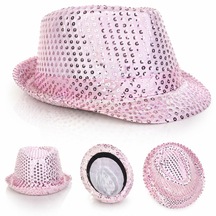Pembe - 313 - Payetli Disco Parti Şapkası Yetişkin Işıltılı - Ece-umay - Fötr Model