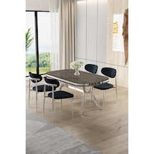 Canisa Olya Serisi 90x168 Mdf Sabit Lak Panel Antrasit İroni Masa Takımı Krom Ayaklı 4 Antrasit Sandalye Masa Antrasit İroni Antrasit Sandalye