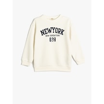 Koton Slogan Baskılı Sweatshirt Bisiklet Yaka Pamuk Karışımlı Ekru 5wkb10014tk Ekru