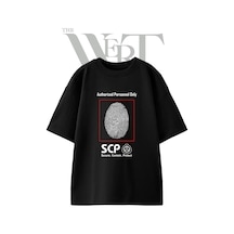 Thewert Scp Fingerprint Tasarım Baskılı Ünisex Siyah Oversize T-shirt