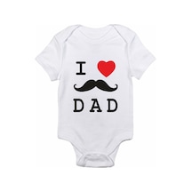 Babylimon I Love Dad Bıyıklı Tasarım Baskılı Bebek Body Zıbın Beyaz - 132151564 Beyaz
